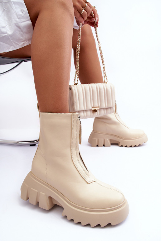 Stiefeletten mit Plattform und Reißverschluss in Sandfarbe Kusma