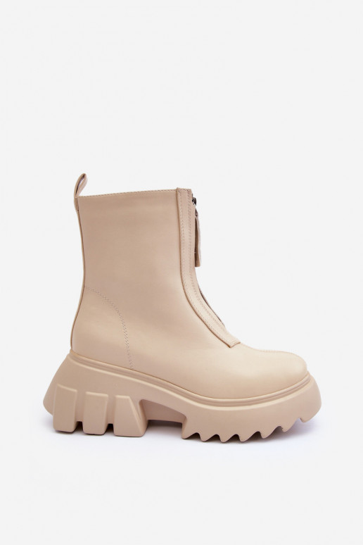 Stiefeletten mit Plattform und Reißverschluss in Sandfarbe Kusma