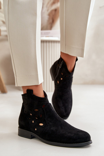 Damen Stiefeletten mit Spitzen-Elementen in schwarzer Farbe S.Barski HY42-081 2