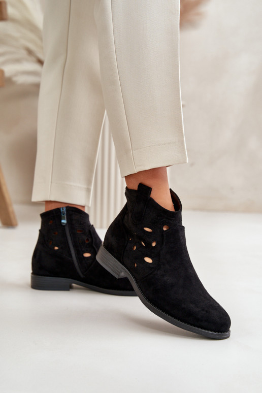 Damen Stiefeletten mit Spitzen-Elementen in schwarzer Farbe S.Barski HY42-081
