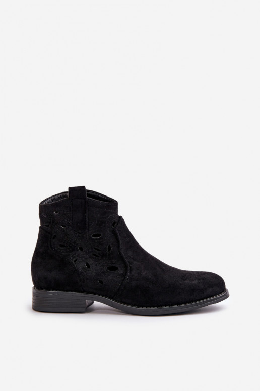 Damen Stiefeletten mit Spitzen-Elementen in schwarzer Farbe S.Barski HY42-081