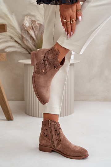 Damen Stiefeletten mit Spitzen-Elementen in brauner Farbe S.Barski HY42-081 2