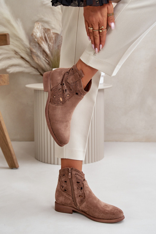 Damen Stiefeletten mit Spitzen-Elementen in brauner Farbe S.Barski HY42-081