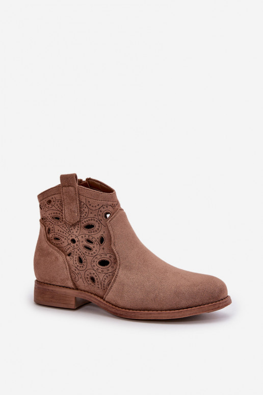 Damen Stiefeletten mit Spitzen-Elementen in brauner Farbe S.Barski HY42-081