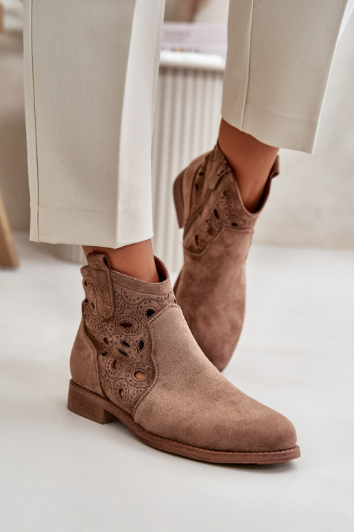 Damen Stiefeletten mit Spitzen-Elementen in brauner Farbe S.Barski HY42-081
