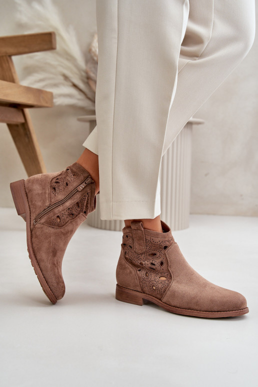Damen Stiefeletten mit Spitzen-Elementen in brauner Farbe S.Barski HY42-081