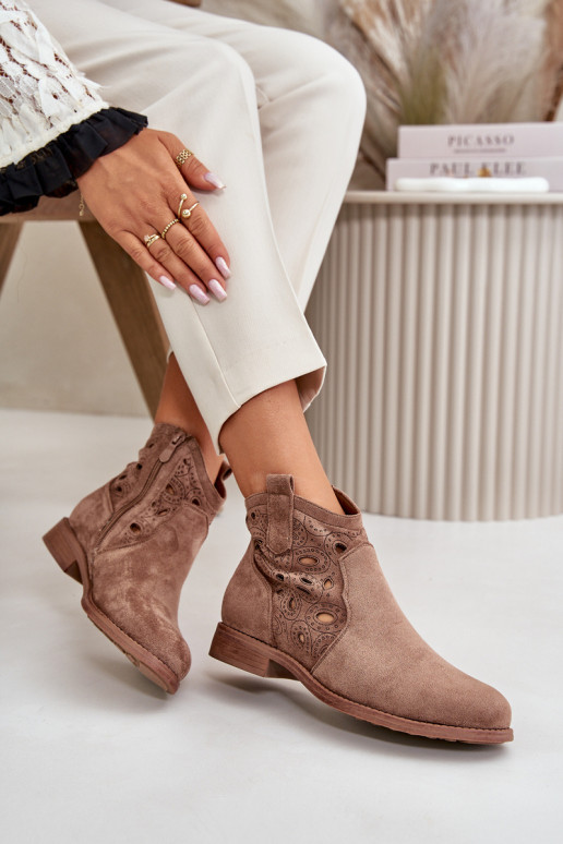 Damen Stiefeletten mit Spitzen-Elementen in brauner Farbe S.Barski HY42-081