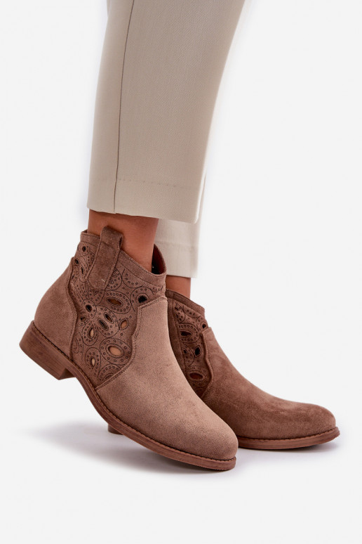 Damen Stiefeletten mit Spitzen-Elementen in brauner Farbe S.Barski HY42-081