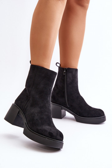 Damen warme Stiefeletten aus Kunstsuede mit Absatz in schwarzer Farbe Meriluna