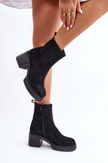 Damen warme Stiefeletten aus Kunstsuede mit Absatz in schwarzer Farbe Meriluna 2