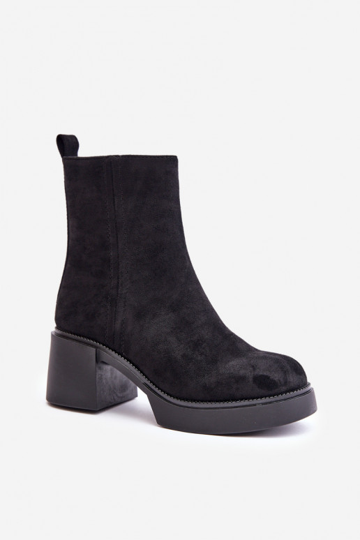 Damen warme Stiefeletten aus Kunstsuede mit Absatz in schwarzer Farbe Meriluna