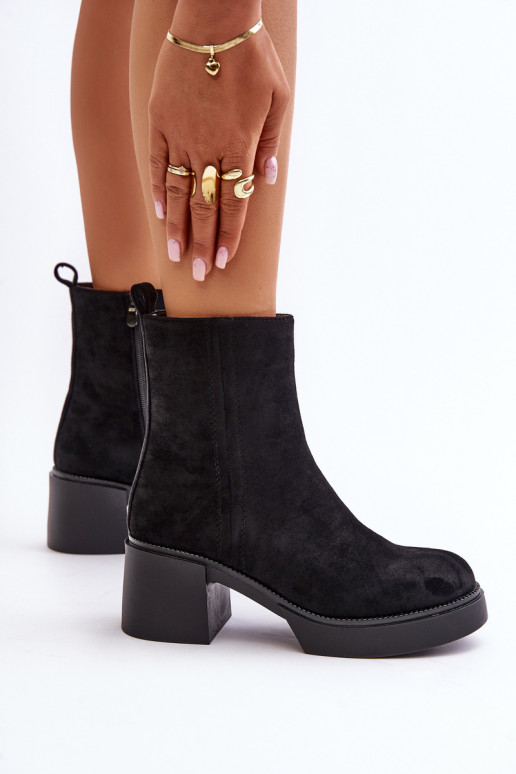 Damen warme Stiefeletten aus Kunstsuede mit Absatz in schwarzer Farbe Meriluna