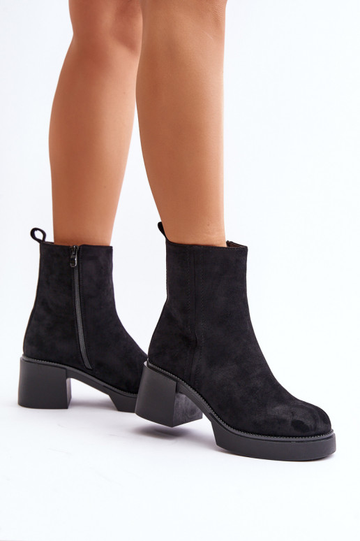 Damen warme Stiefeletten aus Kunstsuede mit Absatz in schwarzer Farbe Meriluna