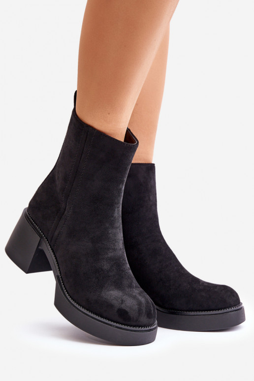Damen warme Stiefeletten aus Kunstsuede mit Absatz in schwarzer Farbe Meriluna