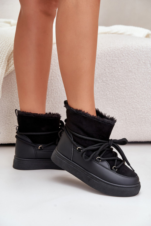 Schwarze isolierte Schneestiefel mit Plattform und Fell innen Aziara