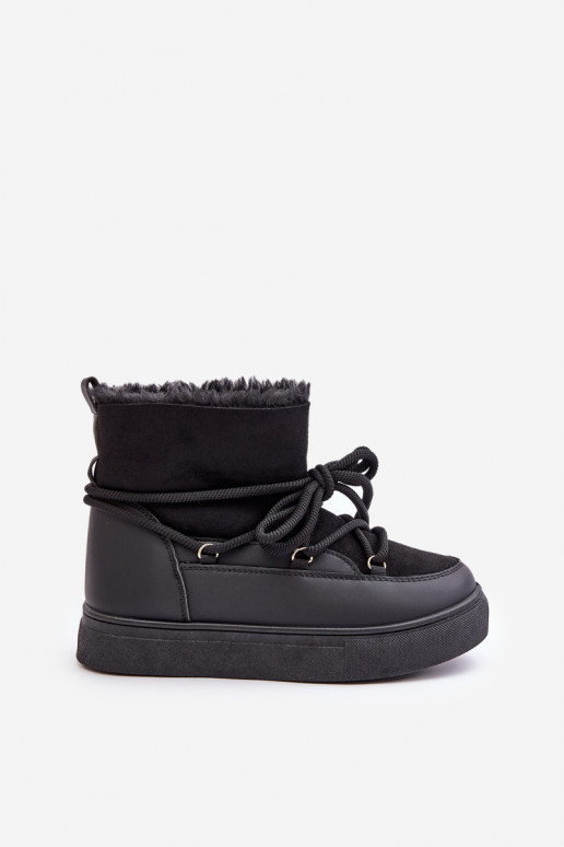 Schwarze isolierte Schneestiefel mit Plattform und Fell innen Aziara