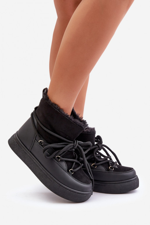 Schwarze isolierte Schneestiefel mit Plattform und Fell innen Aziara