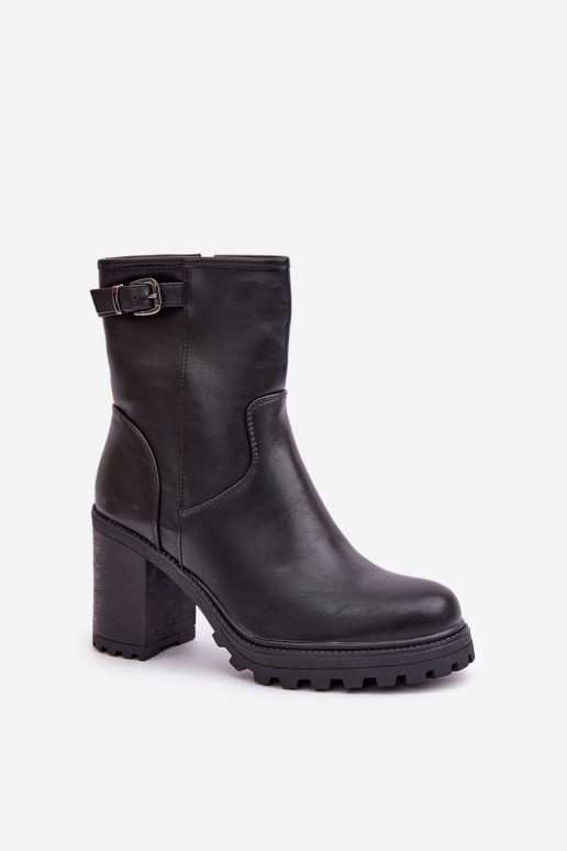 Schwarze isolierte Stiefeletten mit Absätzen und Schnallen Selavia