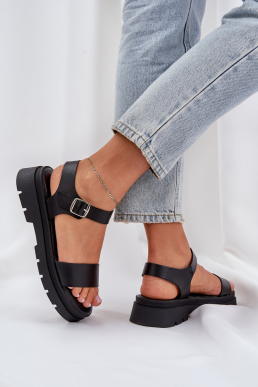 Schwarze Damen Sandalen mit Plattform Evaretha