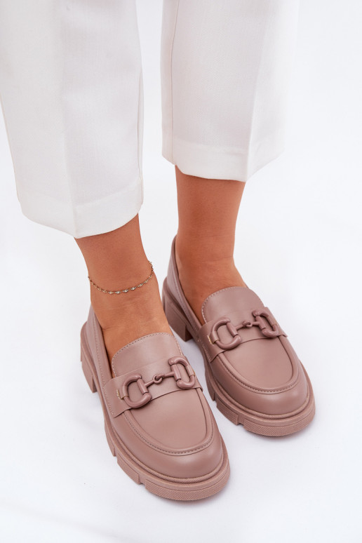 Damen-Mokassins mit dekorativen Details in khaki Kunstleder Seftass