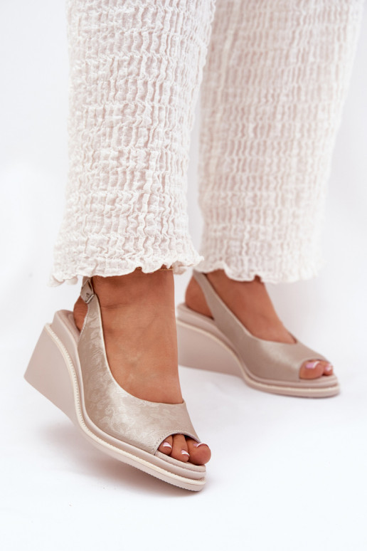 Ledersandalen für Damen mit Plattform in Gold S.Barski LR51-539