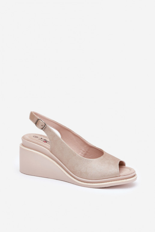 Ledersandalen für Damen mit Plattform in Gold S.Barski LR51-539
