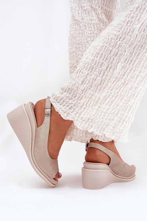 Ledersandalen für Damen mit Plattform in Gold S.Barski LR51-539