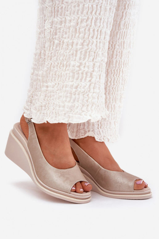 Ledersandalen für Damen mit Plattform in Gold S.Barski LR51-539