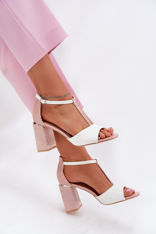 Lacksandalen für Damen mit Absätzen in Rosa-Weiß Vinceza 20276