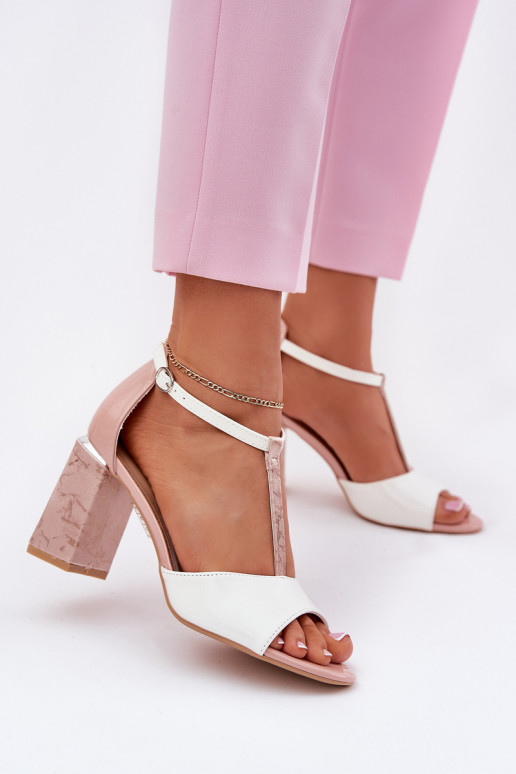 Lacksandalen für Damen mit Absätzen in Rosa-Weiß Vinceza 20276