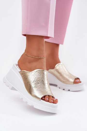 Lederpantoffeln mit Plattform in Gold Artiker 56C0435 2