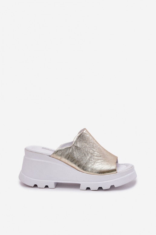 Lederpantoffeln mit Plattform in Gold Artiker 56C0435