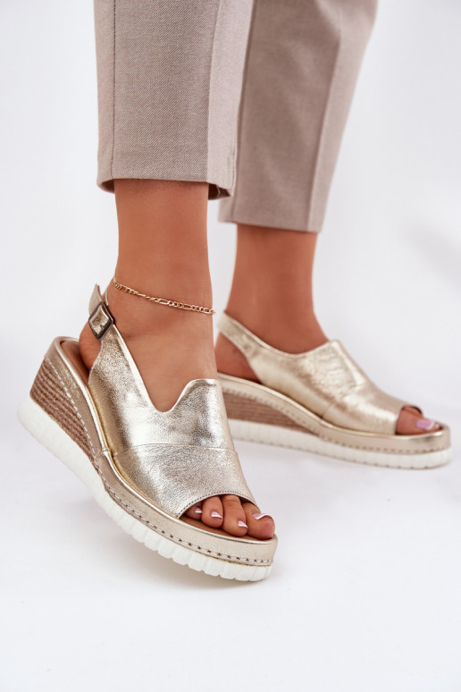 Ledersandalen für Damen mit Plattform in Gold Artiker 56C0920