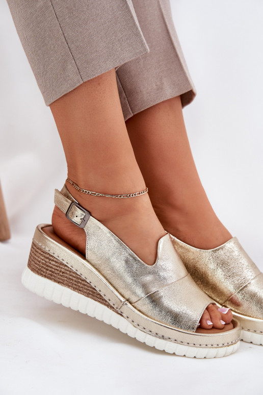 Ledersandalen für Damen mit Plattform in Gold Artiker 56C0920