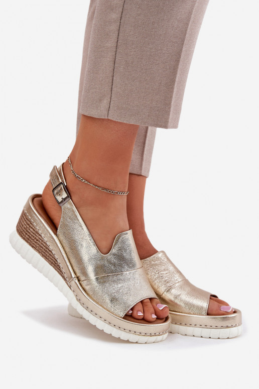 Ledersandalen für Damen mit Plattform in Gold Artiker 56C0920
