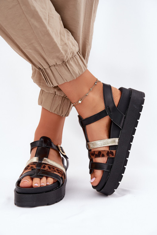 Damen-Sandalen mit Riemen auf der Plattform in schwarz Gallari