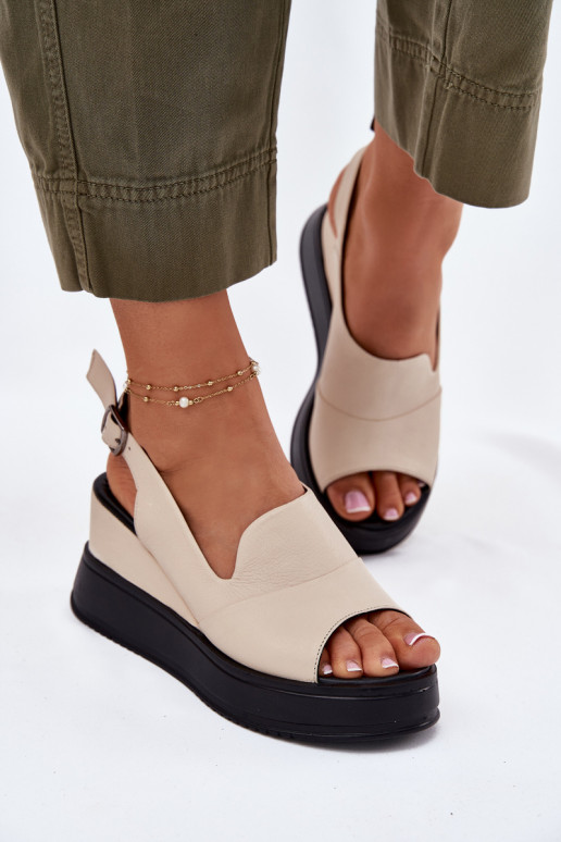 Damen-Ledersandalen auf der Plattform in Sandfarbe Artiker 54C0401