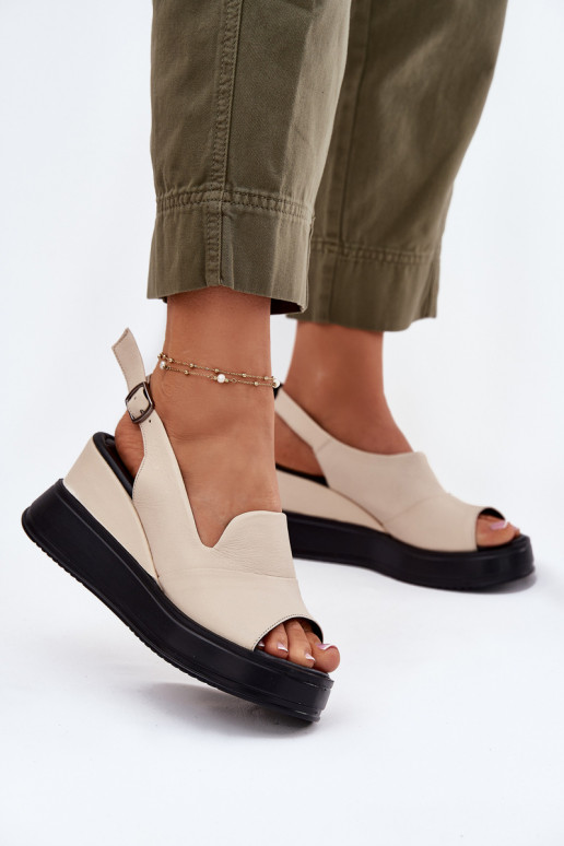 Damen-Ledersandalen auf der Plattform in Sandfarbe Artiker 54C0401