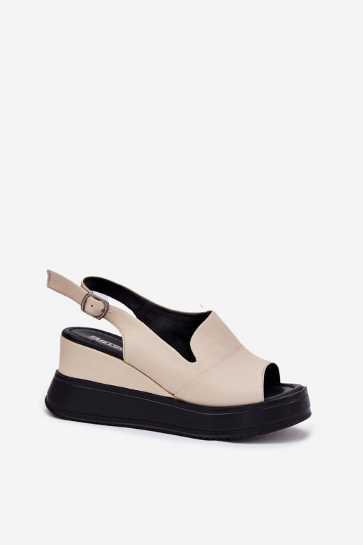 Damen-Ledersandalen auf der Plattform in Sandfarbe Artiker 54C0401