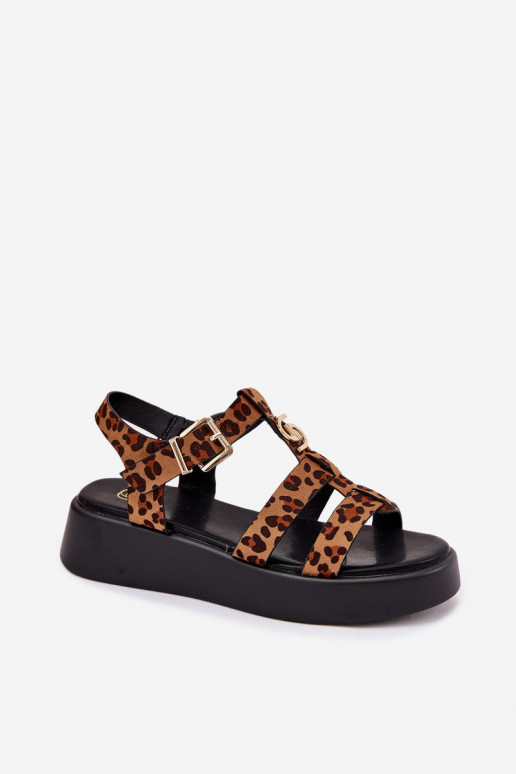 Damen-Platformsandalen mit goldenen Details und Leopardenmuster Fevire