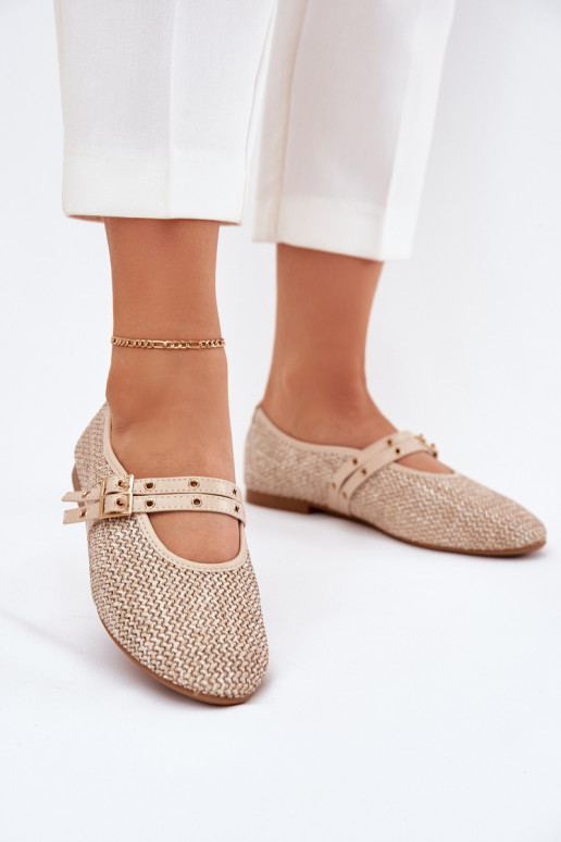 Ballerinas mit Geflecht und Schnallen in Sandfarbe Partheda