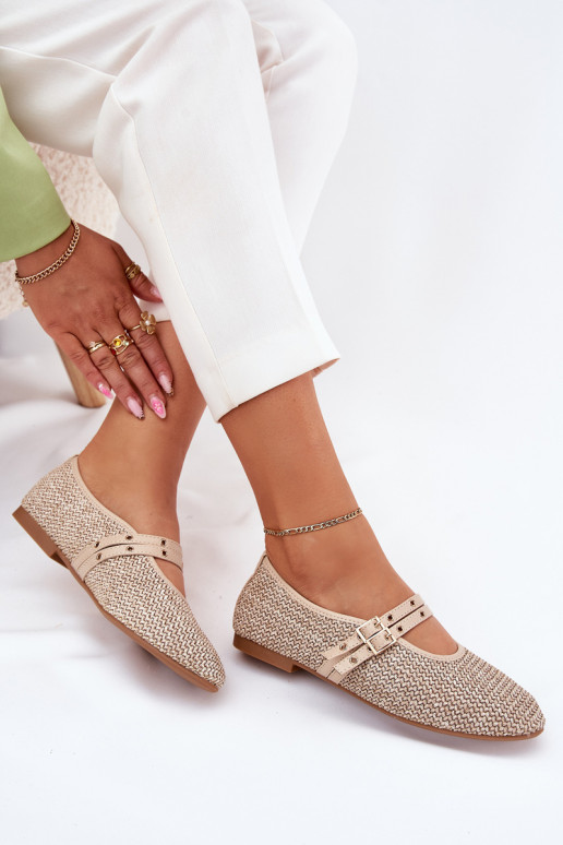 Ballerinas mit Geflecht und Schnallen in Sandfarbe Partheda