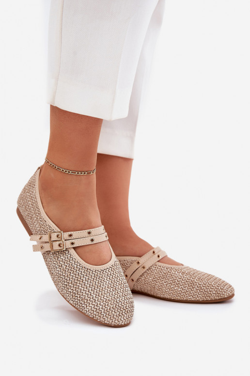 Ballerinas mit Geflecht und Schnallen in Sandfarbe Partheda