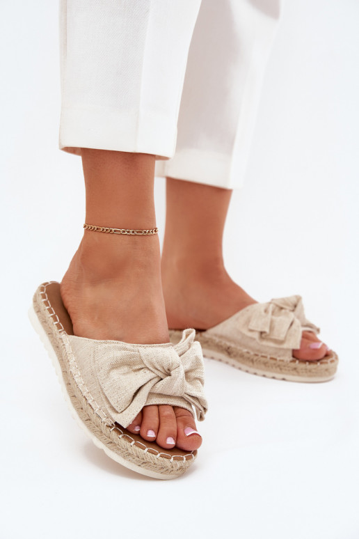 Damen-Platformsandalen mit Geflecht und Schleife in Sandfarbe Alpireda