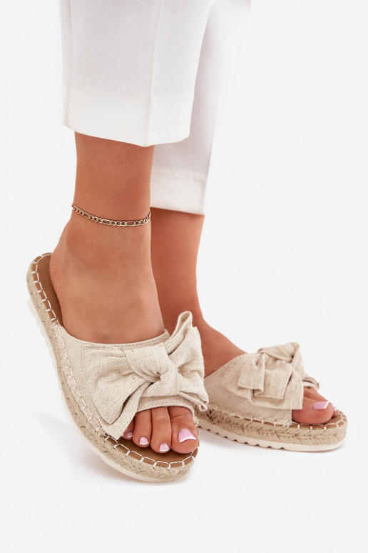 Damen-Platformsandalen mit Geflecht und Schleife in Sandfarbe Alpireda