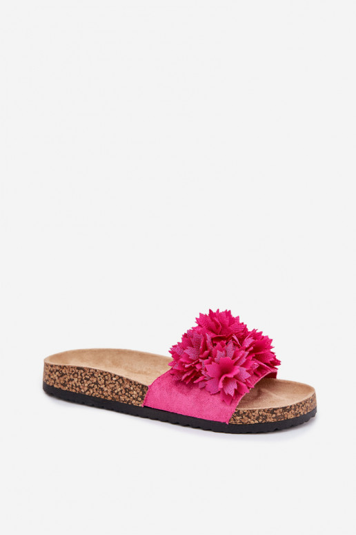 Damen-Pantoletten mit Korksohle und Blumen in Rosa Ferenza