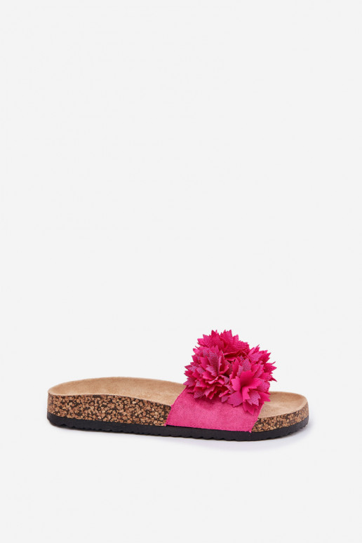 Damen-Pantoletten mit Korksohle und Blumen in Rosa Ferenza