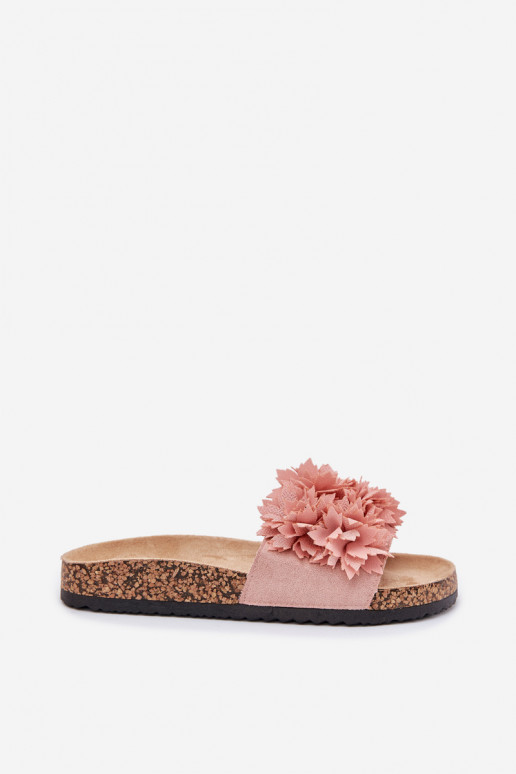 Damen-Pantoletten mit Korksohle und Blumen in Rosa Ferenza