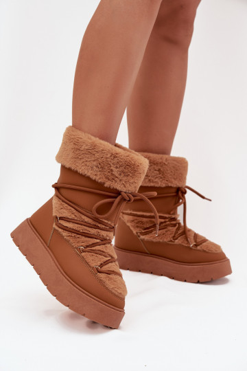 Damen-Snowboots mit Fell und Schnürsenkeln in Braun Tai turirinna 2