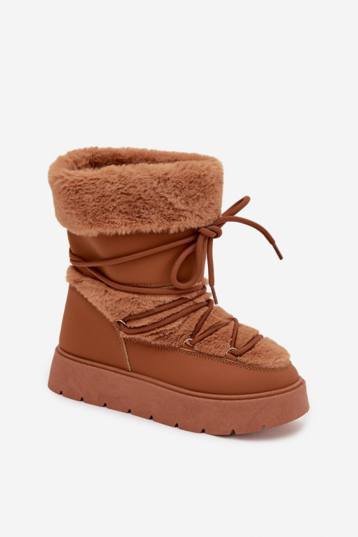 Damen-Snowboots mit Fell und Schnürsenkeln in Braun Tai turirinna